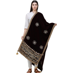 Windsor-Wine Dupatta from Amritsar Embellished with Gota Patches on Border and Mirrors