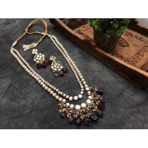 Amethyst and Kundan Long Layered Necklace Set