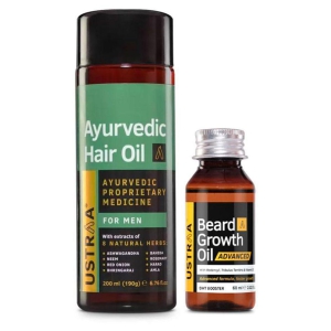 Ustraa Ayurvedic Hair Oil- 200ml and Beard Growth Oil Advanced- 60ml
