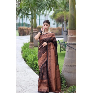 Black With Copper Zari Combination Pure Banarasi Silk Saree Stylish Blouse Piece