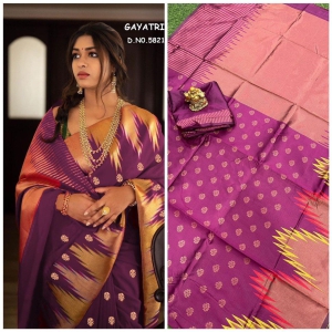 J J ENTERPRISES Kanjivaram Kanchipuram Soft Silk Saree copper zari With Jacquard Blouse Piece for women - Purple - Purple