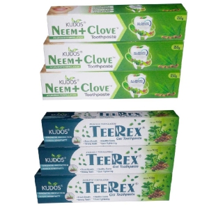 Kudos Neem+ Clove Toothpaste And Teerex Gel Toothpaste | Ayurvedic Formulation | Combo Pack Of 6