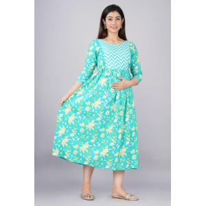 Women's Cotton Floral Printed Anarkali Maternity Feeding Kurti (Sky Blue)