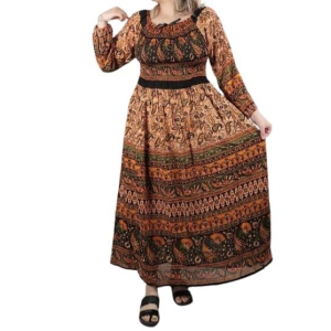 Ukal Women's Cotton Dress Jaipuri Sanganeri Print Midi Long Dress Printed Flare Maxi Dress A-Line Gown Dress Maxi Skirt, Mandala (Free Size)