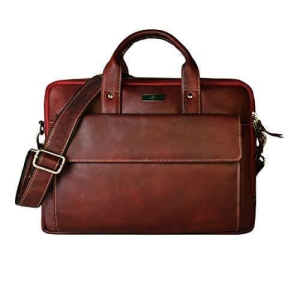 LEADERACHI Full Grain Genuine Leather 15 Inch Red Laptop Bag For Mens.