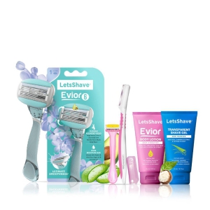 LetsShave Evior 6 Mini Gift Set For Women, 1 Face Razor + 1 Bikini Razor + 1 Body Razor + 1 Transparent Shave Gel 30ml & 1 Body Lotion 30ml, Shaving Kit for women