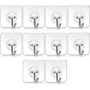 10Pcs Self Adhesive Wall Hooks| Heavy Duty Sticky Hooks for Hanging 10KG (Max)| Waterproof Transparent Adhesive Hooks for Wall|Wall Hangers for Hanging Kitchen Accessories