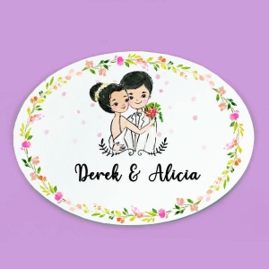 Handpainted Customized Name Plate - Blessed Couple Name Plate