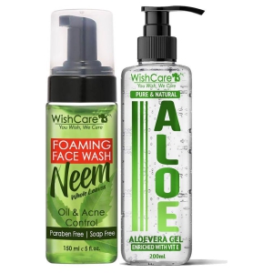 WishCare Foaming Neem Face Wash & Pure and Natural Aloe Vera Gel Moisturizer 350 ml Pack of 2