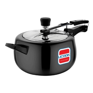 UCOOK By UNITED Ekta Engg. Royale Duo 5 Litre Hard Anodised Aluminium Inner Lid Induction Pressure Cooker with Stainless Steel Lid, Black