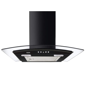 Glen 60cm 1000 m3/hr Curved Glass Wall Mounted Kitchen Chimney With 7 years warranty on Product Push Buttons Baffle Filter (6070 Junior Black)