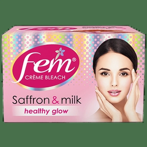 Fem Crème Bleach - Saffron & Milk, Healthy Glow, No Added Silicones, No Added Parabens, 24 G