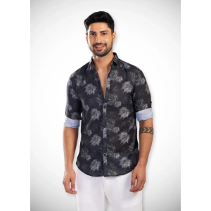 Maple Printed Black Cotton Shirt-XL - 42