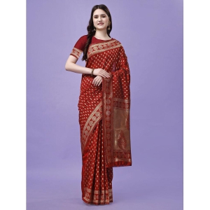 LEELAVATI Banarasi Silk Embellished Saree With Blouse Piece - Red ( Pack of 1 ) - Red