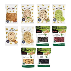 Nutraj Dry Fruit Combo 1Kg Pack - Pistachios, Almond,Cashew, Black and Golden Raisins, Anjeer, Walnut Kernel, Dried Apricot, Prunes, Cranberries (100gm Each)