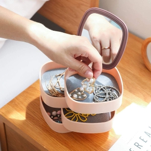 Rotating Jewelry Organizer Box with Mirror Lid 4 Layer-1