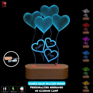 Personalized 3D Illusion Led Double Heart LED Lamp for Anniversary-Multicolor