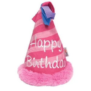 Birthday Hat Squeaky Plush Toy-Pink