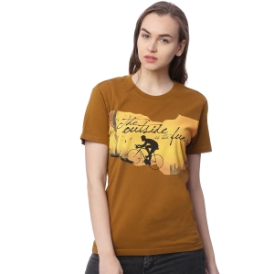 Wolfpack Women Greenish Brown Printed T-Shirt-M