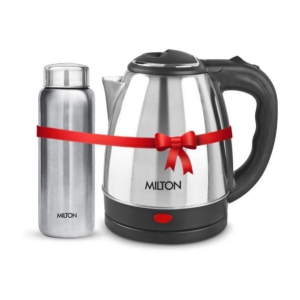 Milton Combo Set Go Electro Stainless Steel Kettle, 1.5 Litres, Silver and Aqua 750 Stainless Steel Water Bottle, 750 ml, Silver | Office | Home | Kitchen | Travel Water Bottle