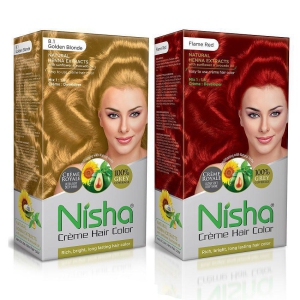 Nisha (2x90ml + 2x60gm) 8.1 Golden Blonde + Fashion Color Hair Color Corrector 300 mL Pack of 2