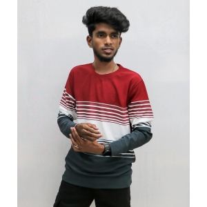 Striped Round Neck Full Sleeve Mens Tshirt in Red-XL