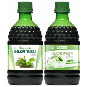 NUTROCOPIA Giloy Tulsi Juice & Aloe vera Juice Maintain Sugar Level Pack of 2 of 400 ML(800 ML)