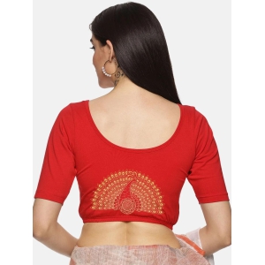 Women Back Printed Stretchable Blouse U015-Red / Medium