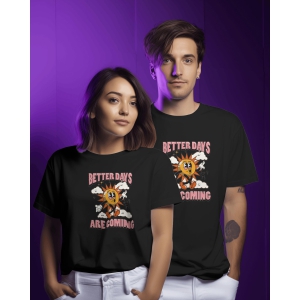 Half Sleeves Printed Oversized Couple's T-Shirts (Black)-XL