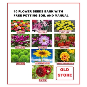 COMBO OF 10 DIFFERENT TYPE FLOWER PLANT SEEDS PACK WITH COCOPEAT AND USER MANAUL MORE THEN 300 SEEDS PACK  FOR HOME GARDENUNG USE