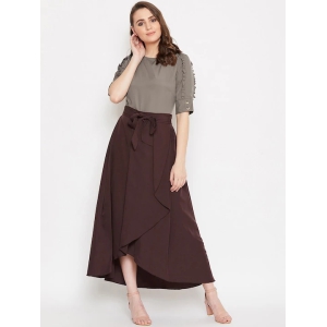 Women Grey & Coffee Brown Solid Top with Skirt