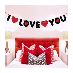 Zyozi I Love You Banner for Valentines Day Decorations, Valentines Day Decor with I Love You Banner, Banner for Engagement, Wedding, Anniversary, Valentine Banner for Fireplace - Black