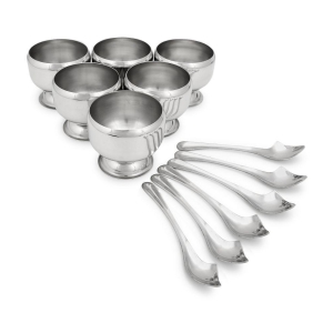 HOMETALES Stainless Steel Dessert Bowl With Spoon, 150ml each, (Pack of 12) - Silver