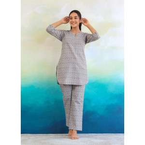 plus size Grey Chevron Printed Cotton Loungewear Set-L