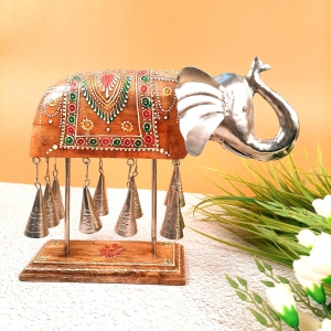 Elephant Showpiece Figurines | Metal Elephant Statue with Bells | Animal Sculptures - for Home, Vastu, Good Luck, Table & Office Decor & Gift - 10 Inch