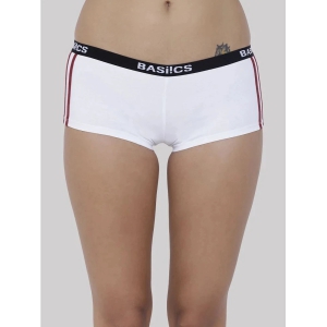 BASIICS By La Intimo - White BCPBS02 Cotton Lycra Striped Womens Boy Shorts ( Pack of 1 ) - None