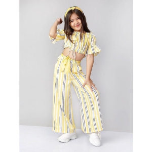 Naughty Ninos - Yellow & White Polyester Girls Top With Palazzo ( Pack of 1 ) - None