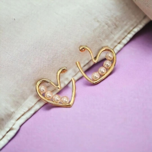 Pearl Heart Hoop Earrings - Buy Any 5 for Rs. 500