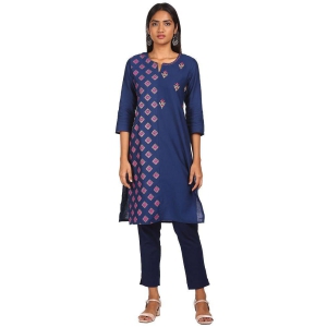 Karigari - Blue Cotton Blend Women's Straight Kurti ( Pack of 1 ) - None