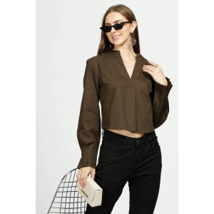 Women Crop Top, Cotton, Dark Olive-M / Dark Olive