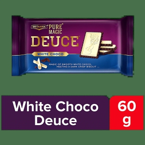 Britannia Pure Magic Deuce Biscuits - White Choco Filled, Rich Chocolate Taste, 60 G