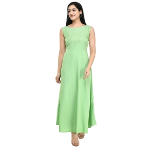 Oceanista Womens Crepe Embellished Partywear Pista Green Maxi Dress-M