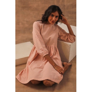 Liana Mud Pink Knee Length Dress With Hand Embroidery