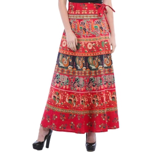 Rococco-Red Wrap-On Long Skirt from Pilkhuwa with Printed Paisleys and Elephants