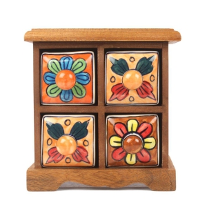 Tribes India Blue Pottery Multicolor 4 Drawer Jewelry Box