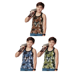 Rupa Frontline Green, Bue and Brown Cotton Sleeveless Military Print Vests for Kids/Boys Pack of 3 - None