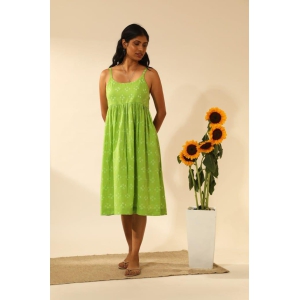 Bandhani Strappy Knee Length Dress In Lime Green