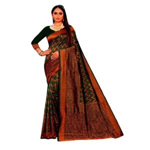 Badal Fashion Women's Cotton Printed Banarasi Silk Saree For Women With Fancy Blouse Piece Free Size (Pack Of 1)