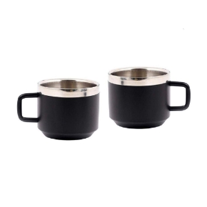 Dynore - Steel Double Walled Tea Cup 120 ml ( Pack of 2 ) - Black