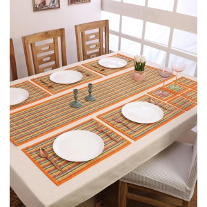 Silpakarman Bamboo Dining Mats - Multi Orange (Set of 13)